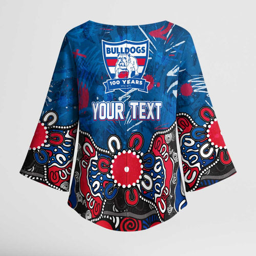 Personalized Western Bulldogs 100 Years Anniversary Kimono Sleeve Blouse Aboriginal Dot Painting Graffiti Style
