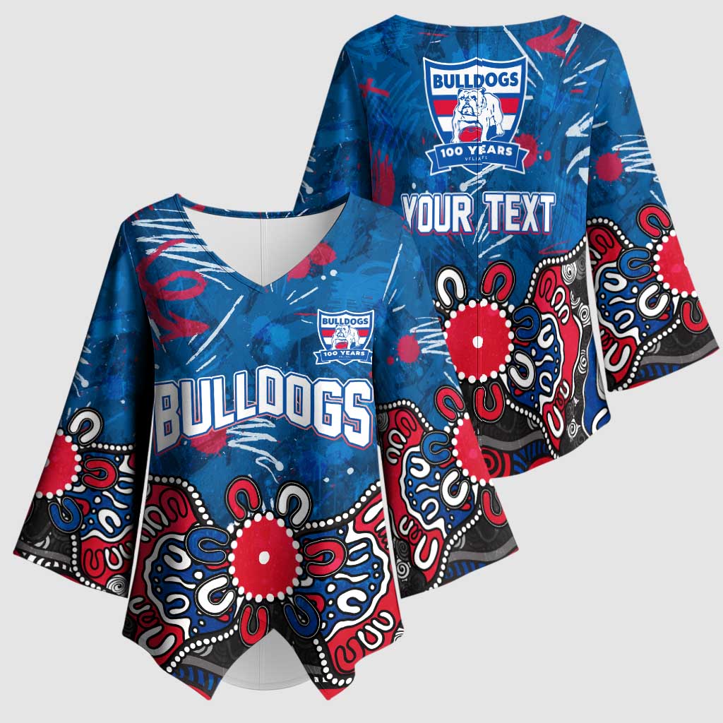 Personalized Western Bulldogs 100 Years Anniversary Kimono Sleeve Blouse Aboriginal Dot Painting Graffiti Style