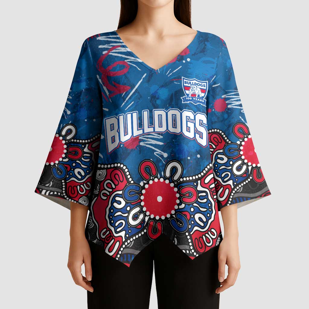 Personalized Western Bulldogs 100 Years Anniversary Kimono Sleeve Blouse Aboriginal Dot Painting Graffiti Style
