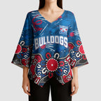 Personalized Western Bulldogs 100 Years Anniversary Kimono Sleeve Blouse Aboriginal Dot Painting Graffiti Style
