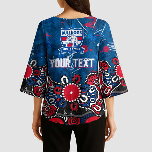 Personalized Western Bulldogs 100 Years Anniversary Kimono Sleeve Blouse Aboriginal Dot Painting Graffiti Style