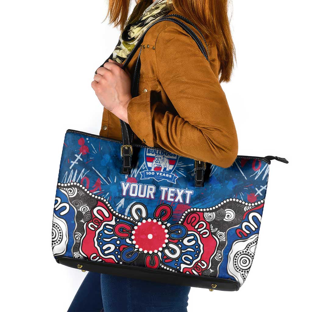 Personalized Western Bulldogs 100 Years Anniversary Leather Tote Bag Aboriginal Dot Painting Graffiti Style