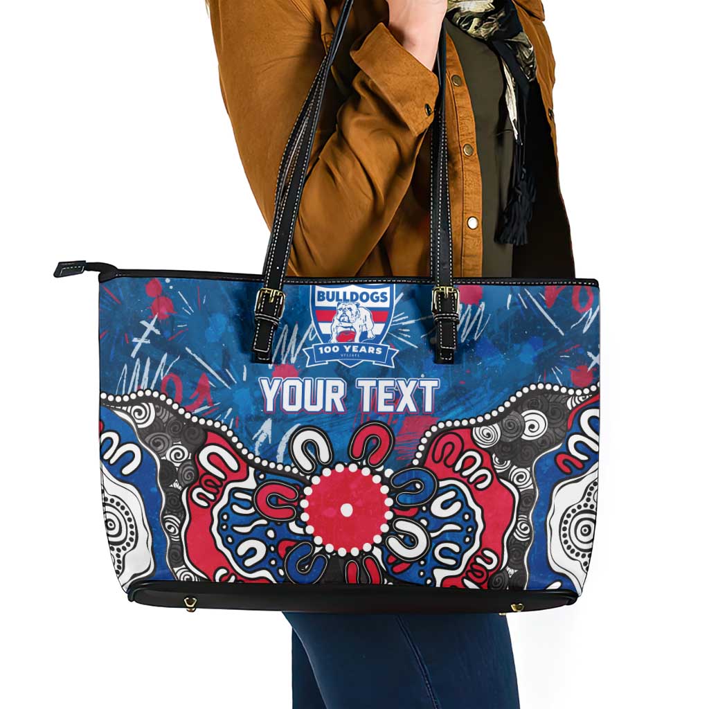 Personalized Western Bulldogs 100 Years Anniversary Leather Tote Bag Aboriginal Dot Painting Graffiti Style