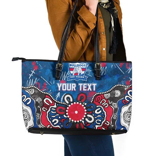 Personalized Western Bulldogs 100 Years Anniversary Leather Tote Bag Aboriginal Dot Painting Graffiti Style