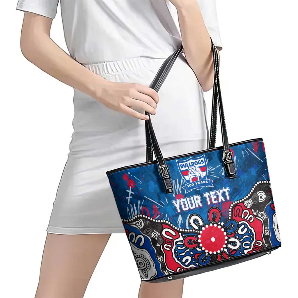 Personalized Western Bulldogs 100 Years Anniversary Leather Tote Bag Aboriginal Dot Painting Graffiti Style