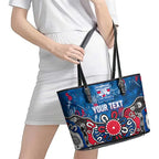 Personalized Western Bulldogs 100 Years Anniversary Leather Tote Bag Aboriginal Dot Painting Graffiti Style