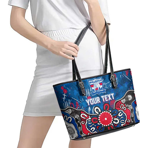 Personalized Western Bulldogs 100 Years Anniversary Leather Tote Bag Aboriginal Dot Painting Graffiti Style
