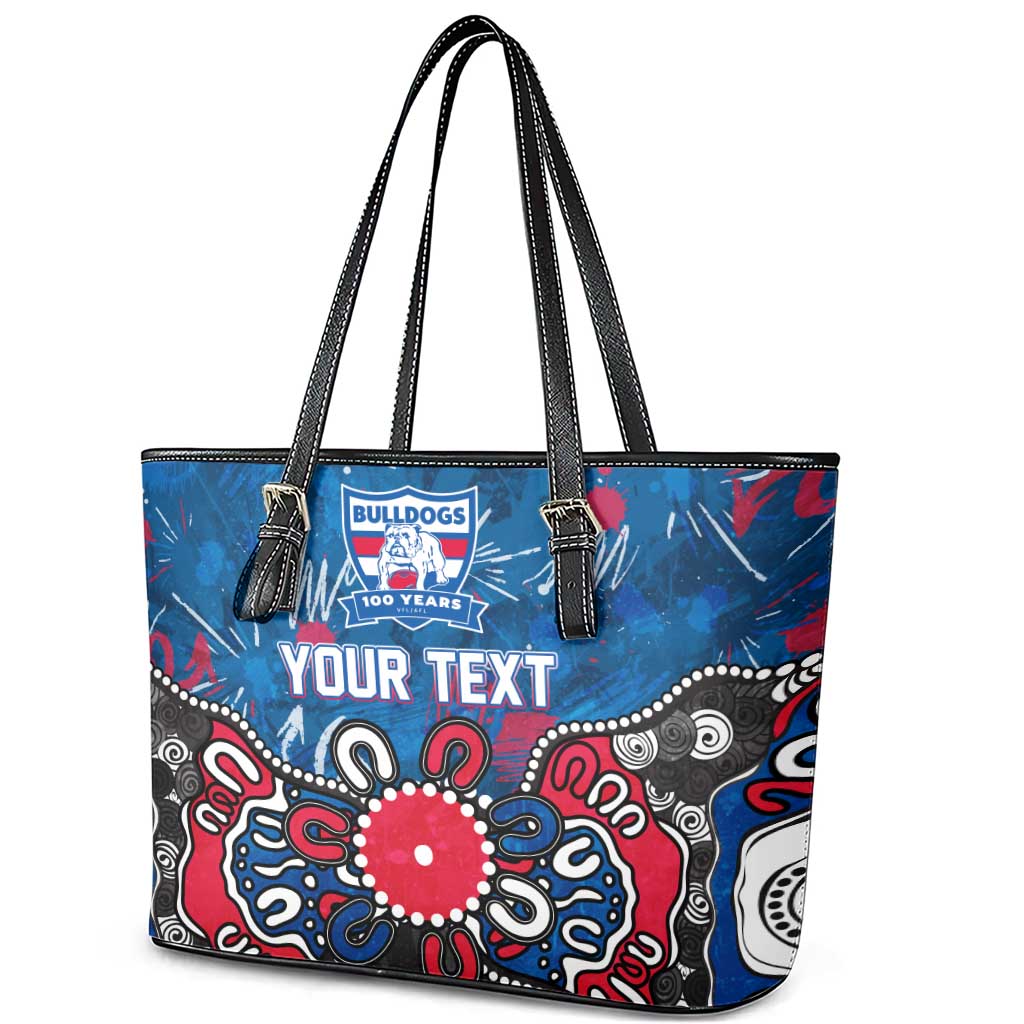 Personalized Western Bulldogs 100 Years Anniversary Leather Tote Bag Aboriginal Dot Painting Graffiti Style