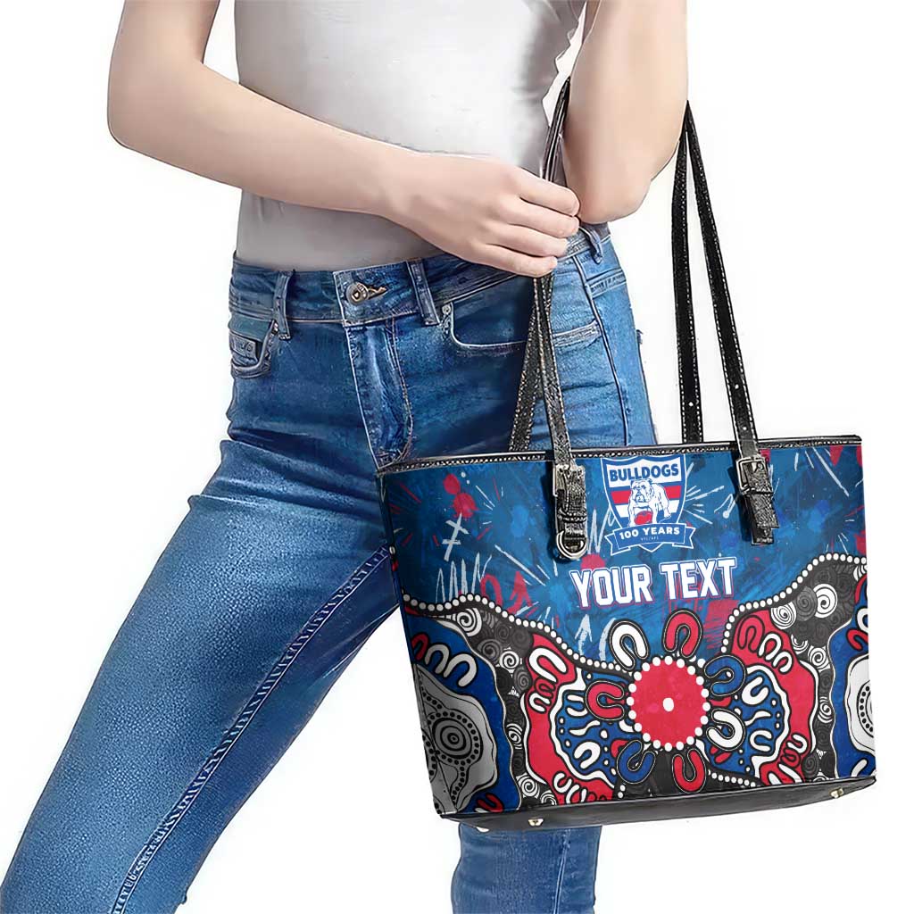 Personalized Western Bulldogs 100 Years Anniversary Leather Tote Bag Aboriginal Dot Painting Graffiti Style