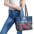 Personalized Western Bulldogs 100 Years Anniversary Leather Tote Bag Aboriginal Dot Painting Graffiti Style