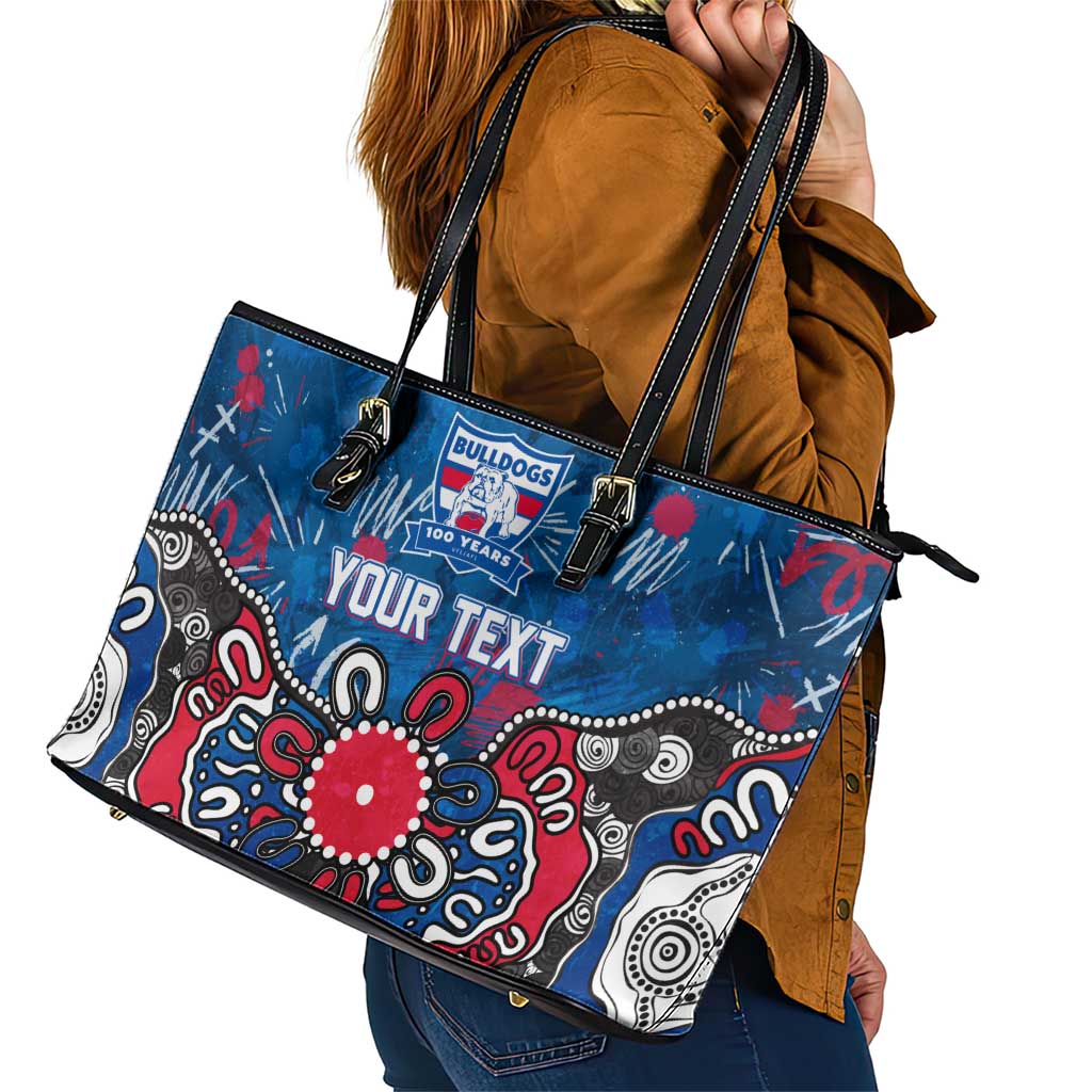 Personalized Western Bulldogs 100 Years Anniversary Leather Tote Bag Aboriginal Dot Painting Graffiti Style