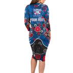 Personalized Western Bulldogs 100 Years Anniversary Long Sleeve Bodycon Dress Aboriginal Dot Painting Graffiti Style