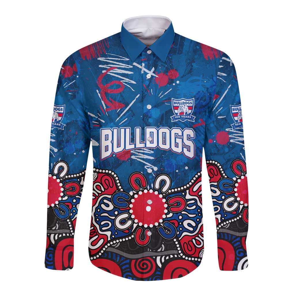Personalized Western Bulldogs 100 Years Anniversary Long Sleeve Button Shirt Aboriginal Dot Painting Graffiti Style