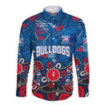 Personalized Western Bulldogs 100 Years Anniversary Long Sleeve Button Shirt Aboriginal Dot Painting Graffiti Style