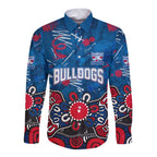 Personalized Western Bulldogs 100 Years Anniversary Long Sleeve Button Shirt Aboriginal Dot Painting Graffiti Style