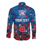 Personalized Western Bulldogs 100 Years Anniversary Long Sleeve Button Shirt Aboriginal Dot Painting Graffiti Style