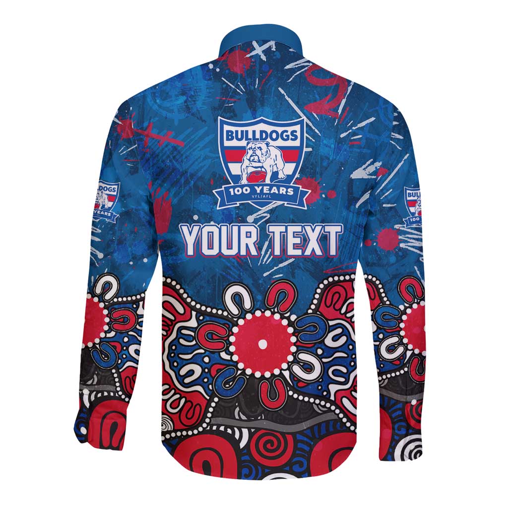 Personalized Western Bulldogs 100 Years Anniversary Long Sleeve Button Shirt Aboriginal Dot Painting Graffiti Style