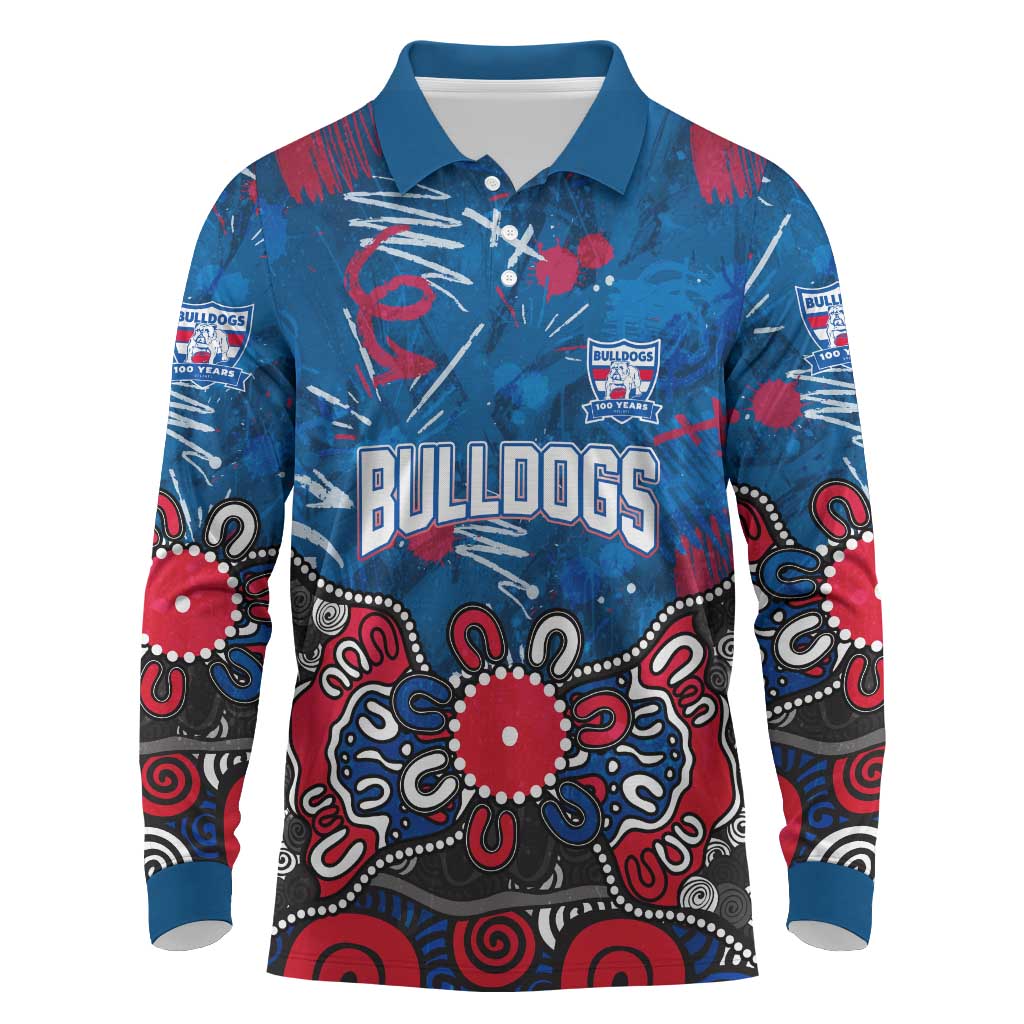 Personalized Western Bulldogs 100 Years Anniversary Long Sleeve Polo Shirt Aboriginal Dot Painting Graffiti Style