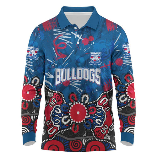 Personalized Western Bulldogs 100 Years Anniversary Long Sleeve Polo Shirt Aboriginal Dot Painting Graffiti Style