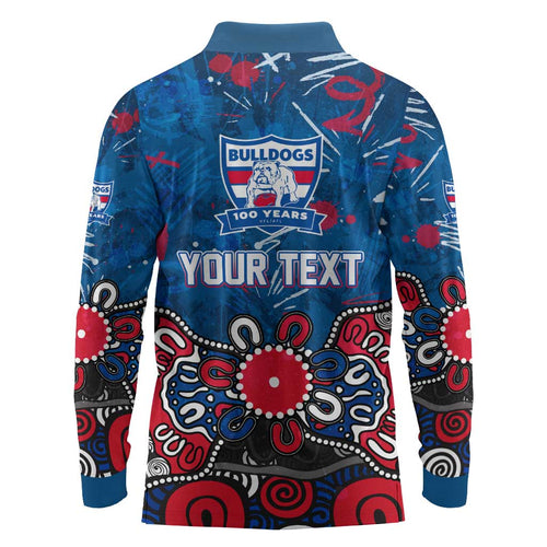 Personalized Western Bulldogs 100 Years Anniversary Long Sleeve Polo Shirt Aboriginal Dot Painting Graffiti Style