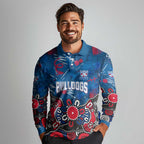 Personalized Western Bulldogs 100 Years Anniversary Long Sleeve Polo Shirt Aboriginal Dot Painting Graffiti Style