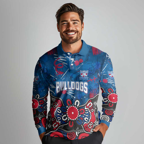 Personalized Western Bulldogs 100 Years Anniversary Long Sleeve Polo Shirt Aboriginal Dot Painting Graffiti Style