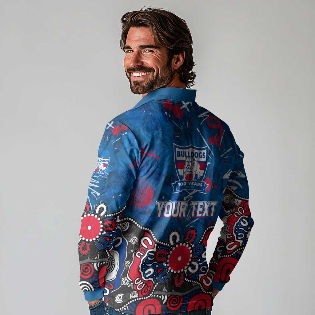 Personalized Western Bulldogs 100 Years Anniversary Long Sleeve Polo Shirt Aboriginal Dot Painting Graffiti Style