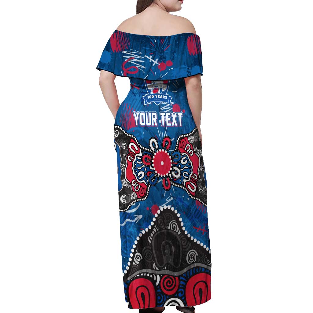 Personalized Western Bulldogs 100 Years Anniversary Off Shoulder Maxi Dress Aboriginal Dot Painting Graffiti Style