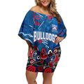 Personalized Western Bulldogs 100 Years Anniversary Off Shoulder Short Dress Aboriginal Dot Painting Graffiti Style