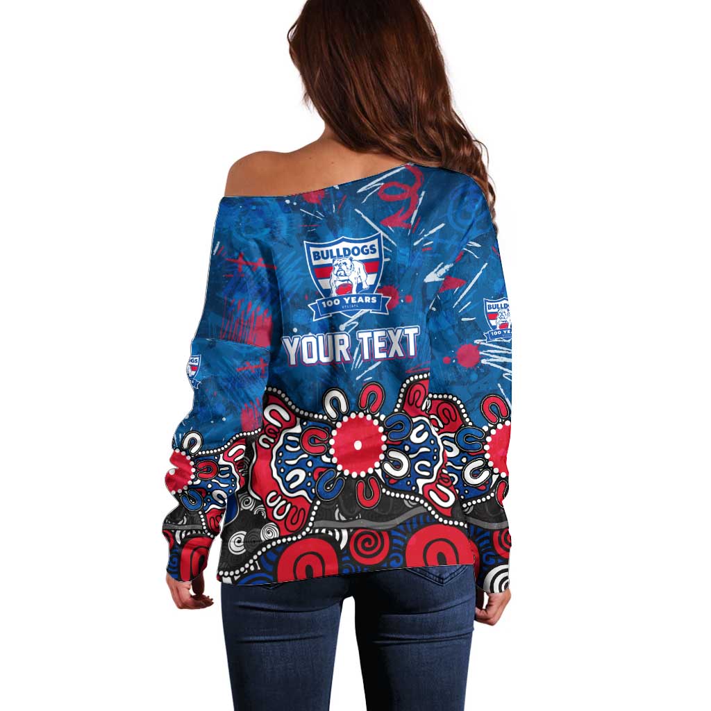 Personalized Western Bulldogs 100 Years Anniversary Off Shoulder Sweater Aboriginal Dot Painting Graffiti Style