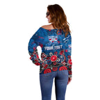 Personalized Western Bulldogs 100 Years Anniversary Off Shoulder Sweater Aboriginal Dot Painting Graffiti Style