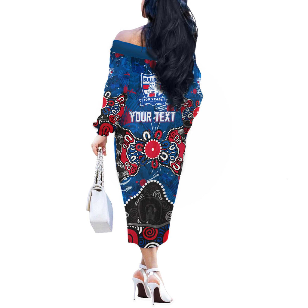 Personalized Western Bulldogs 100 Years Anniversary Off The Shoulder Long Sleeve Dress Aboriginal Dot Painting Graffiti Style