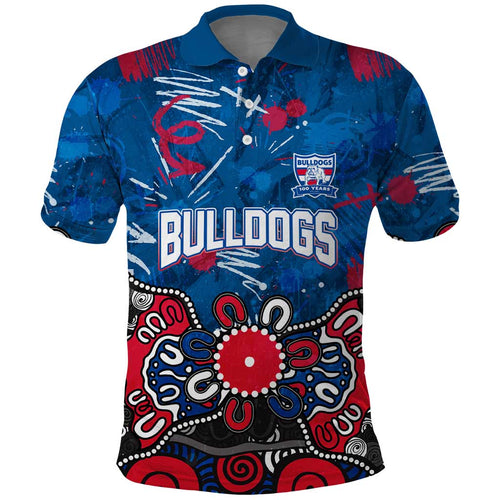 Personalized Western Bulldogs 100 Years Anniversary Polo Shirt Aboriginal Dot Painting Graffiti Style