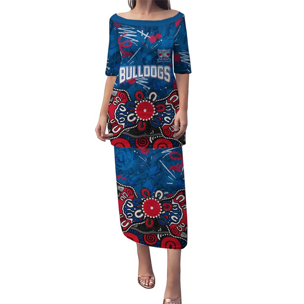 Personalized Western Bulldogs 100 Years Anniversary Puletasi Aboriginal Dot Painting Graffiti Style