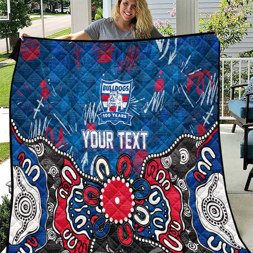 Personalized Western Bulldogs 100 Years Anniversary Quilt Aboriginal Dot Painting Graffiti Style