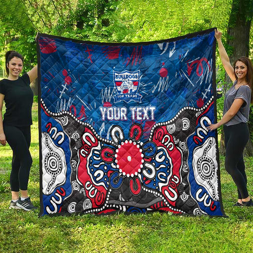 Personalized Western Bulldogs 100 Years Anniversary Quilt Aboriginal Dot Painting Graffiti Style