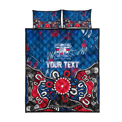Personalized Western Bulldogs 100 Years Anniversary Quilt Bed Set Aboriginal Dot Painting Graffiti Style