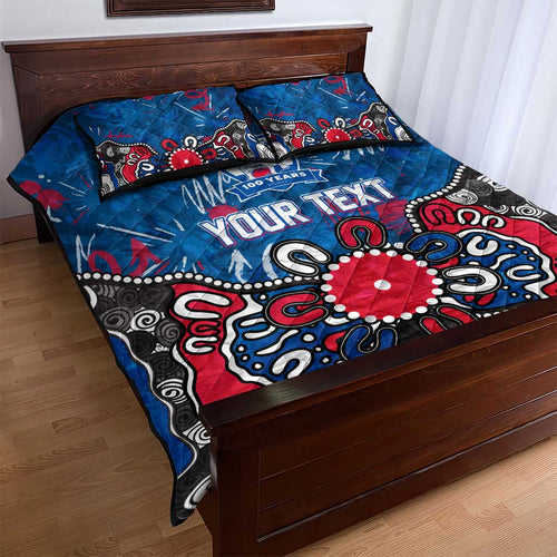 Personalized Western Bulldogs 100 Years Anniversary Quilt Bed Set Aboriginal Dot Painting Graffiti Style