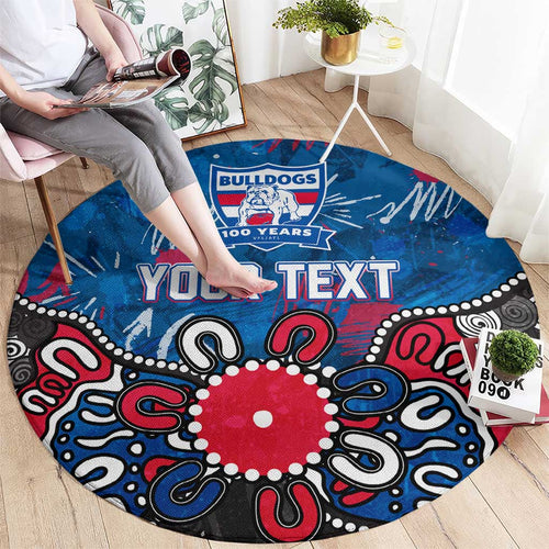 Personalized Western Bulldogs 100 Years Anniversary Round Carpet Aboriginal Dot Painting Graffiti Style