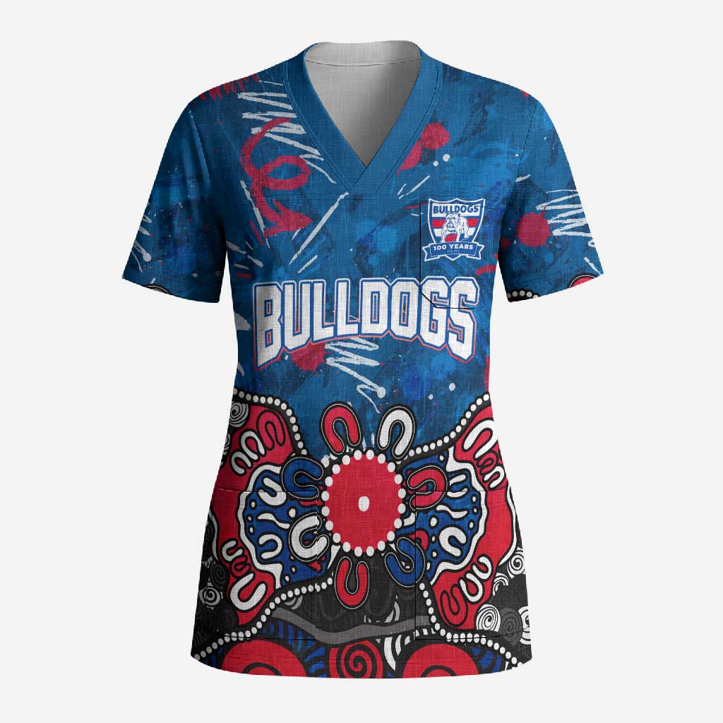 Personalized Western Bulldogs 100 Years Anniversary Scrub Top Aboriginal Dot Painting Graffiti Style