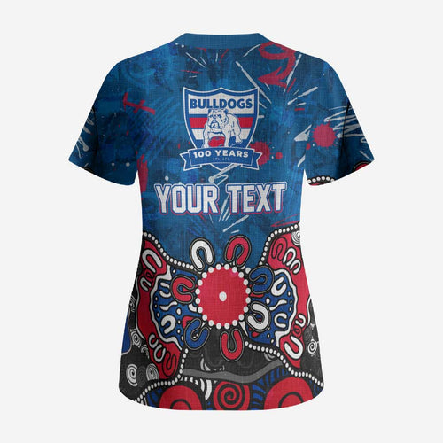 Personalized Western Bulldogs 100 Years Anniversary Scrub Top Aboriginal Dot Painting Graffiti Style