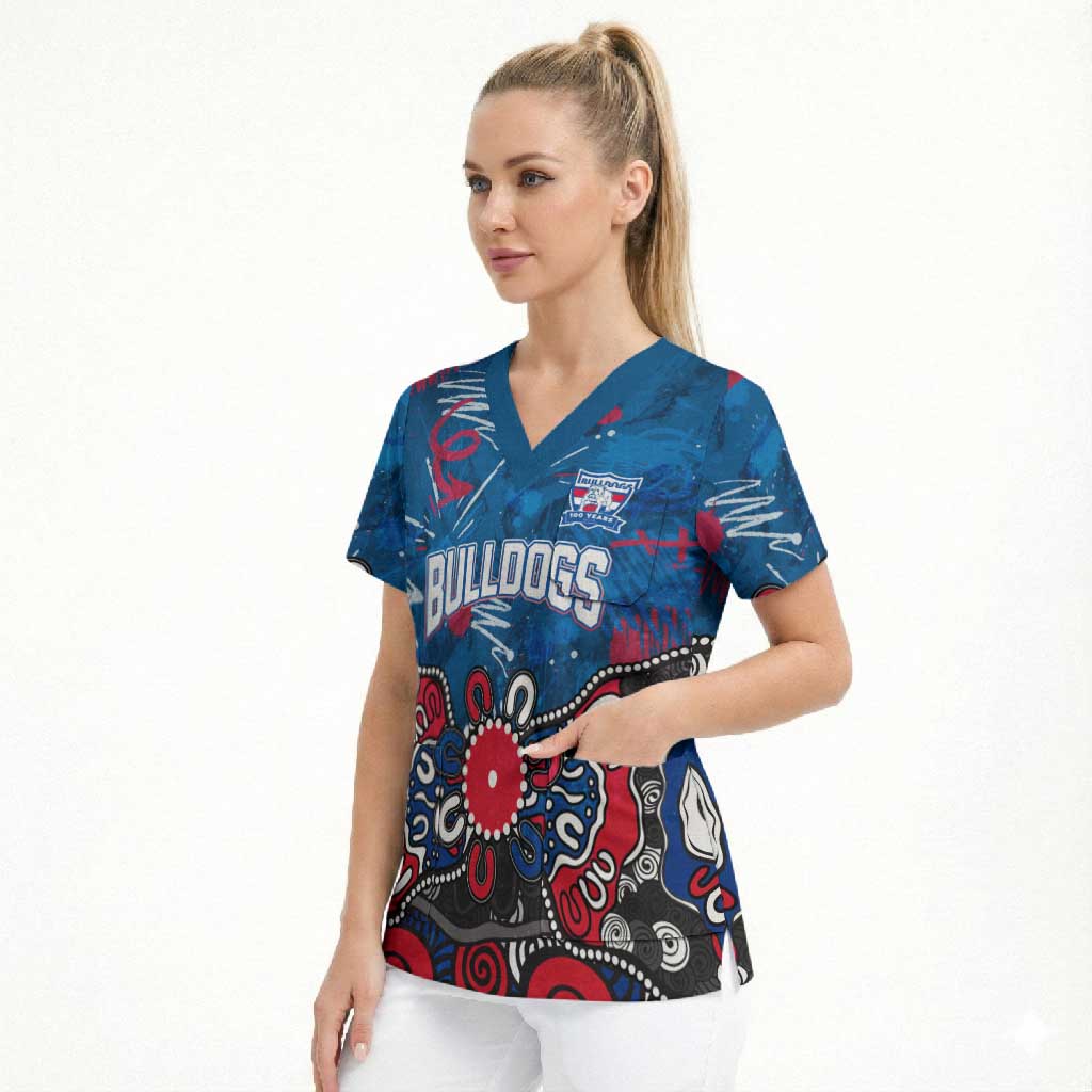 Personalized Western Bulldogs 100 Years Anniversary Scrub Top Aboriginal Dot Painting Graffiti Style