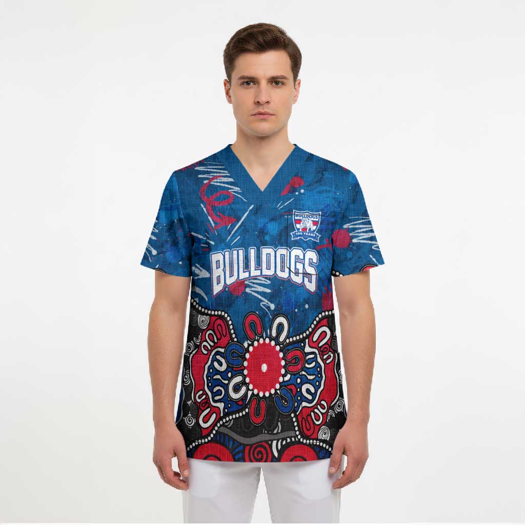 Personalized Western Bulldogs 100 Years Anniversary Scrub Top Aboriginal Dot Painting Graffiti Style