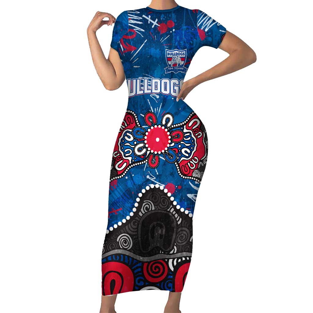 Personalized Western Bulldogs 100 Years Anniversary Short Sleeve Bodycon Dress Aboriginal Dot Painting Graffiti Style