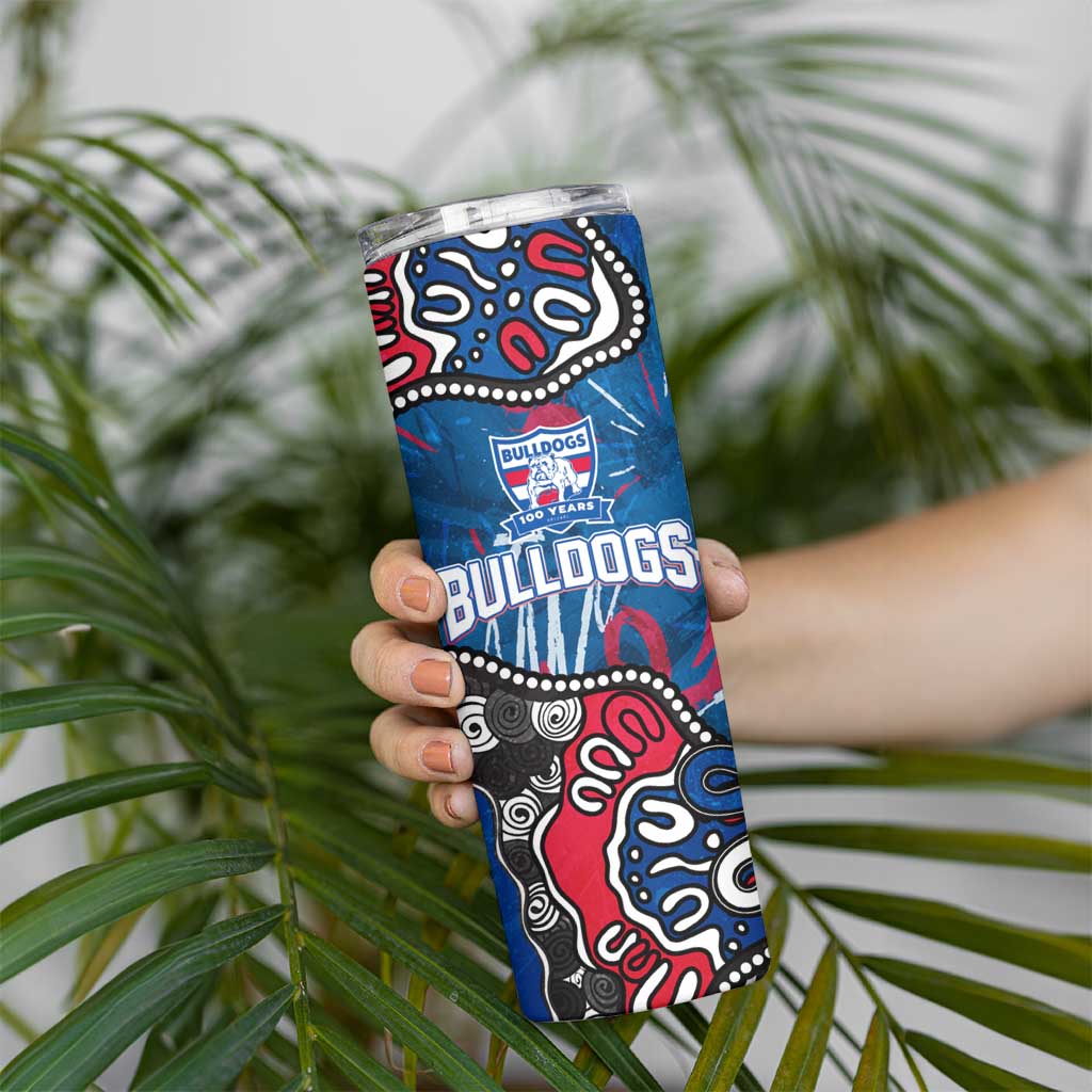 Personalized Western Bulldogs 100 Years Anniversary Skinny Tumbler Aboriginal Dot Painting Graffiti Style