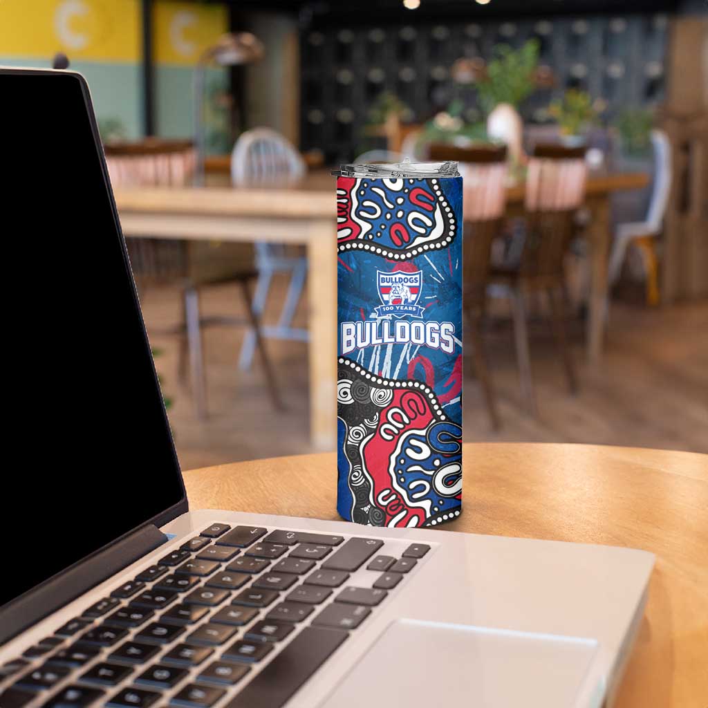 Personalized Western Bulldogs 100 Years Anniversary Skinny Tumbler Aboriginal Dot Painting Graffiti Style
