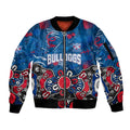 Personalized Western Bulldogs 100 Years Anniversary Sleeve Zip Bomber Jacket Aboriginal Dot Painting Graffiti Style
