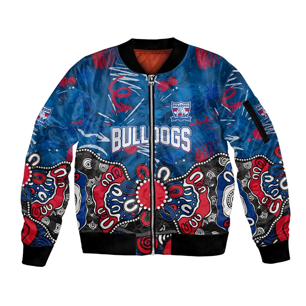 Personalized Western Bulldogs 100 Years Anniversary Sleeve Zip Bomber Jacket Aboriginal Dot Painting Graffiti Style