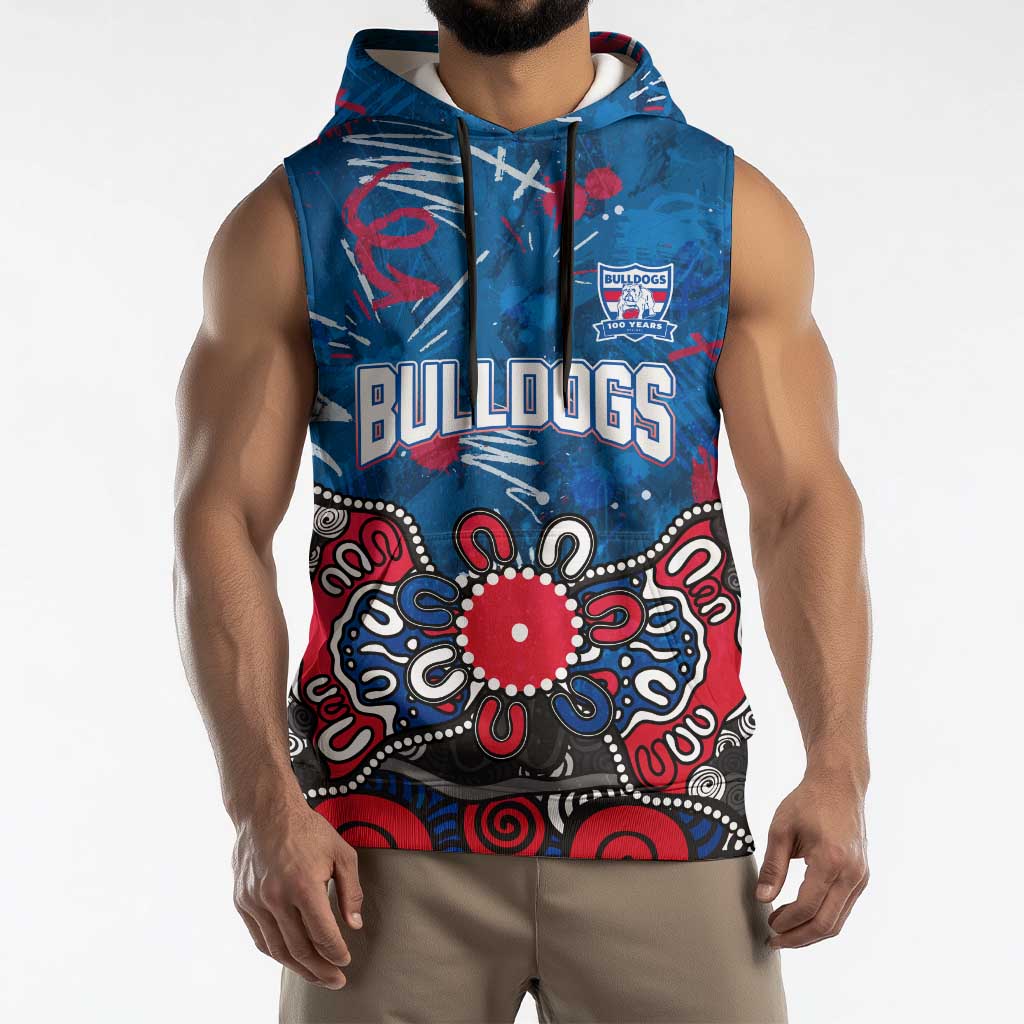Personalized Western Bulldogs 100 Years Anniversary Sleeveless Hoodie Aboriginal Dot Painting Graffiti Style