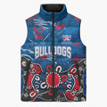 Personalized Western Bulldogs 100 Years Anniversary Sleeveless Puffer Jacket Aboriginal Dot Painting Graffiti Style